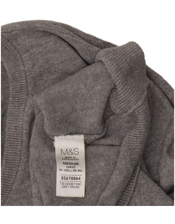 Suéter masculino Marks & Spencer com decote em V, algodão cinza médio