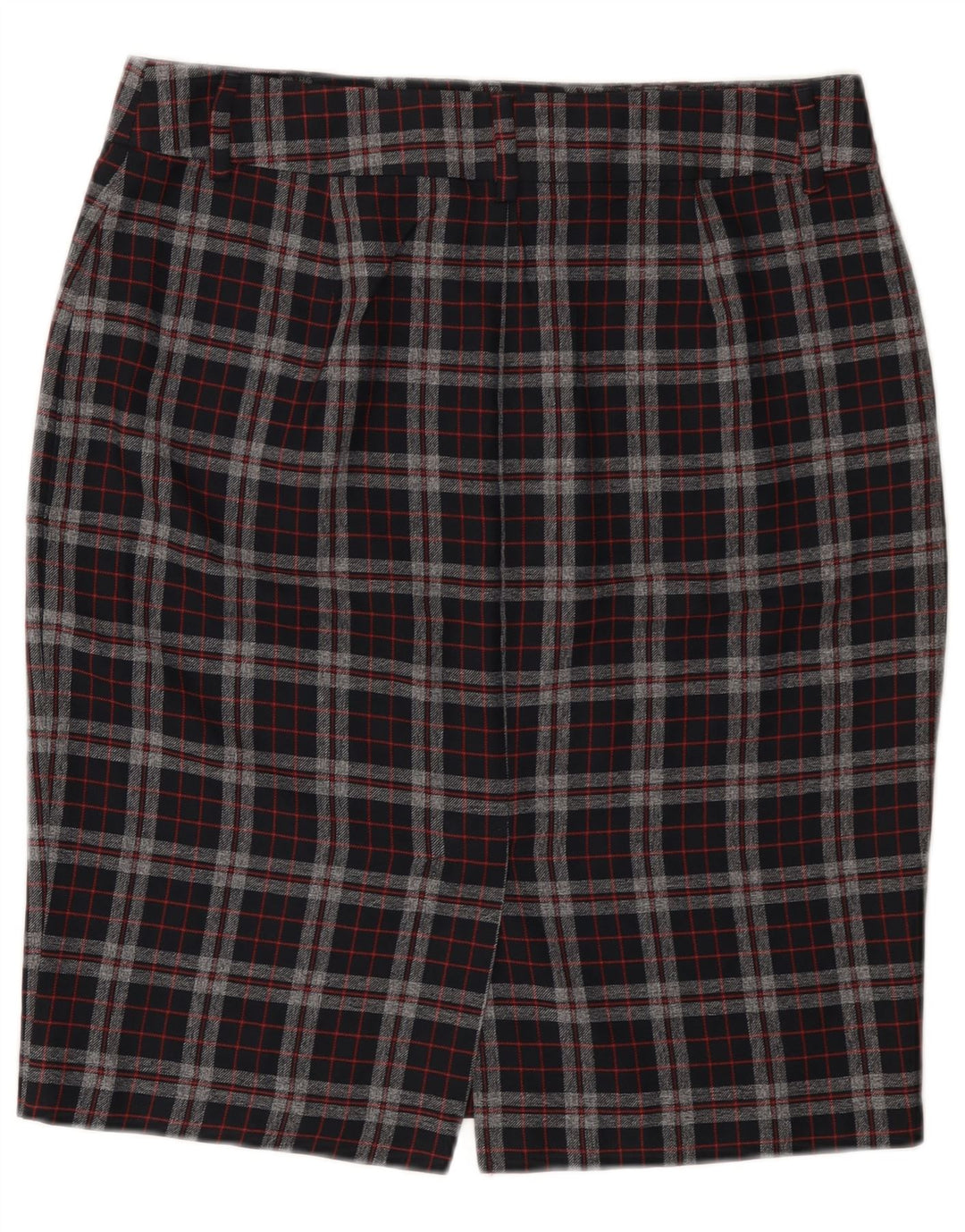 Saia lápis feminina Marks & Spencer Reino Unido 14 grande W32 poliéster xadrez preto