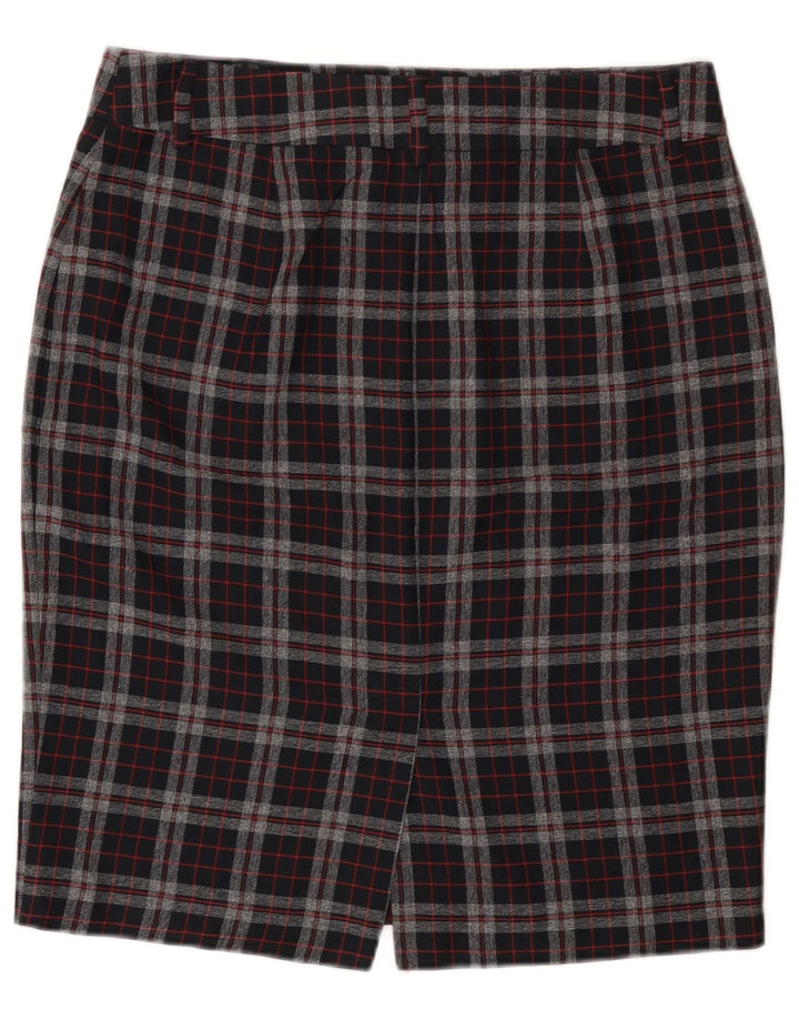Saia lápis feminina Marks & Spencer Reino Unido 14 grande W32 poliéster xadrez preto