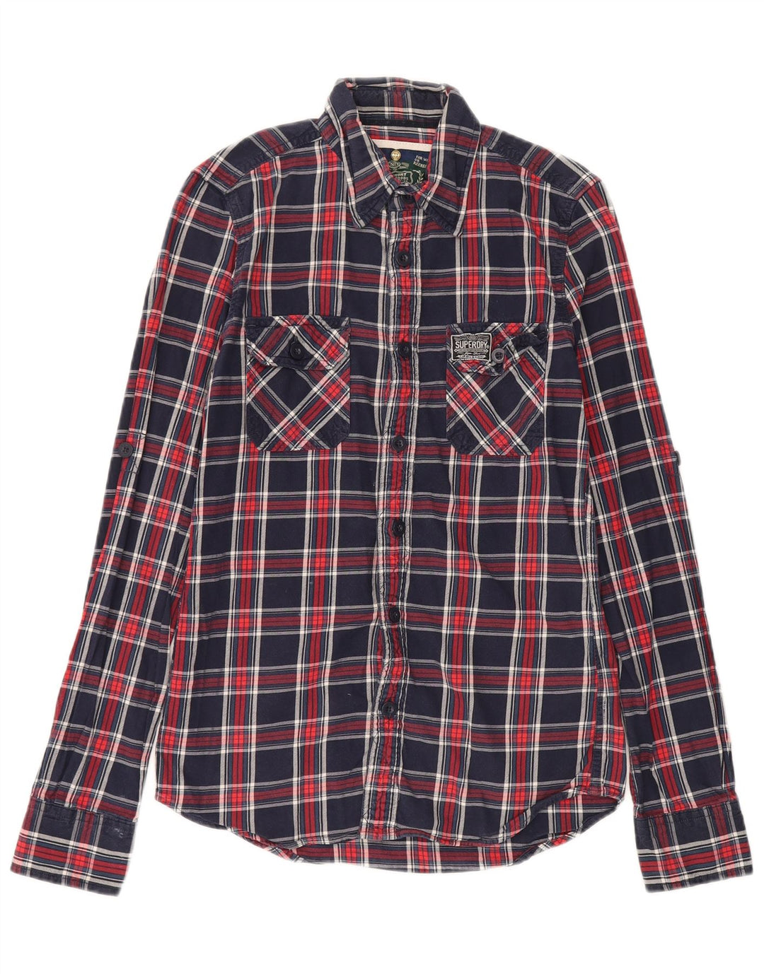 Camisa masculina de flanela Superdry pequena algodão xadrez azul marinho
