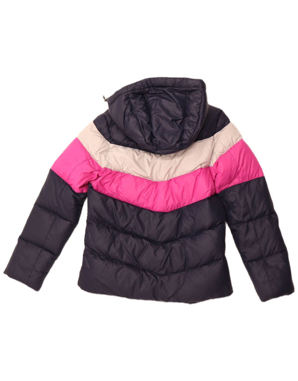 Jaqueta acolchoada com capuz feminina NIKE UK 14 Médio Azul Marinho Colourblock Nylon