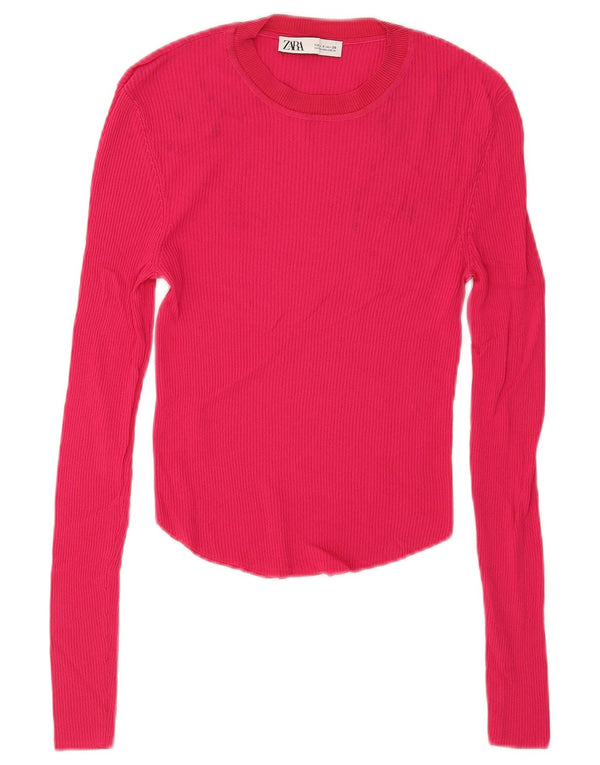 Top feminino Zara manga comprida UK 10 pequeno rosa