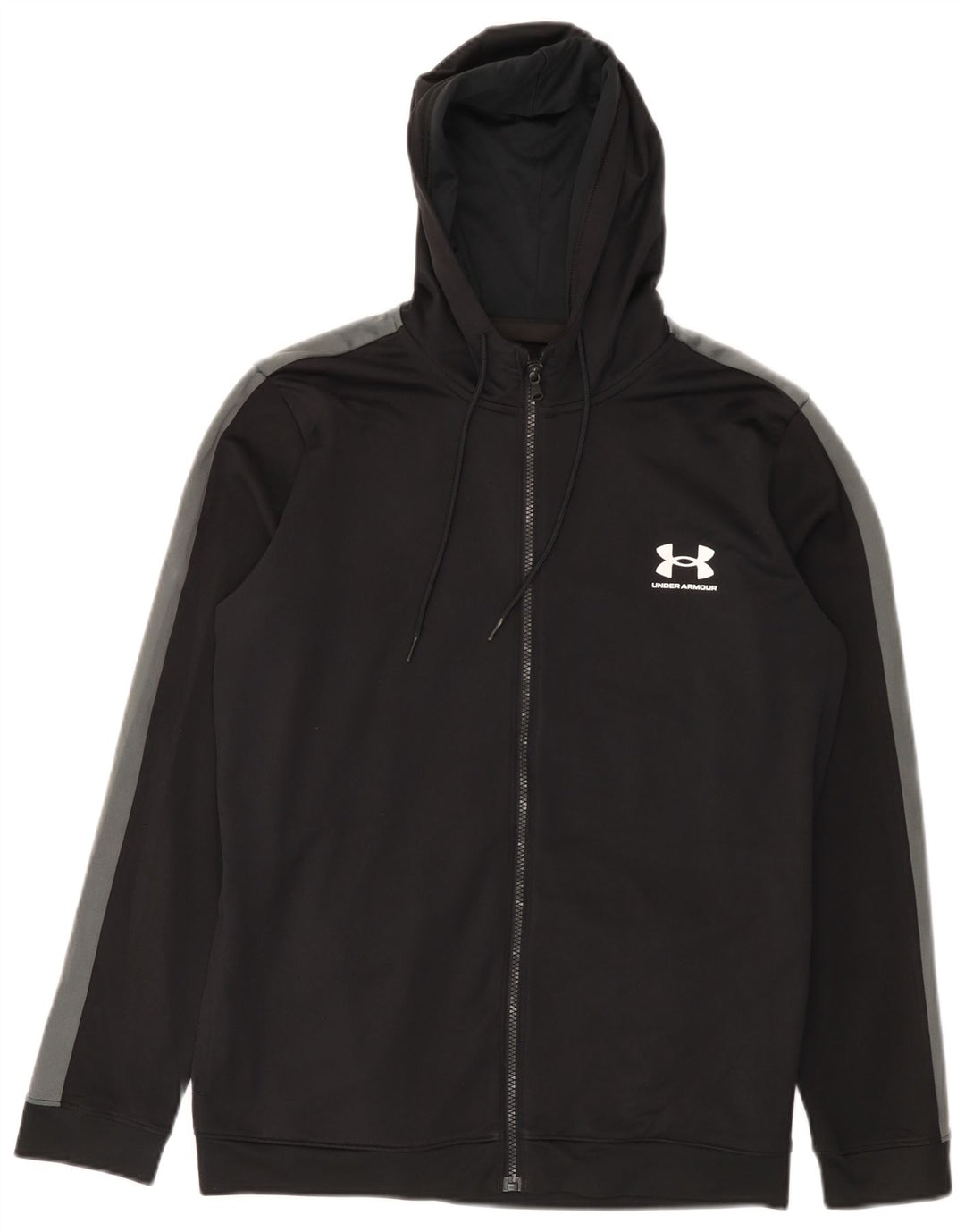 Suéter masculino com capuz e zíper Under Armour médio preto colorblock poliéster