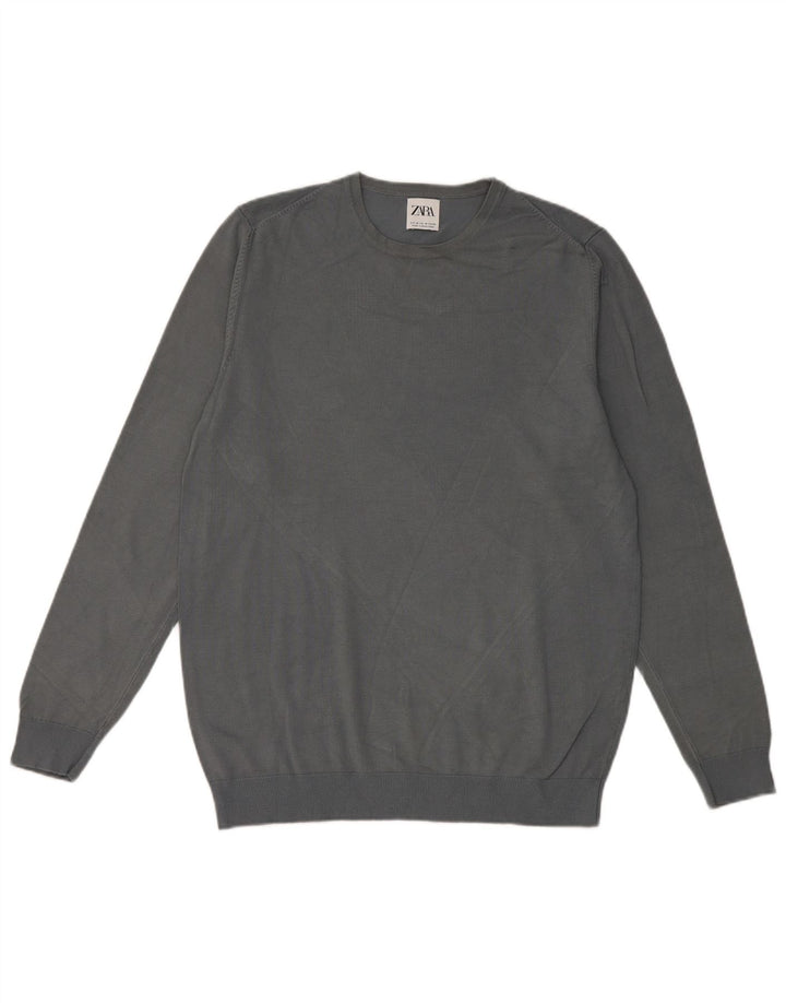 Suéter feminino Zara com gola redonda e viscose cinza médio UK 14