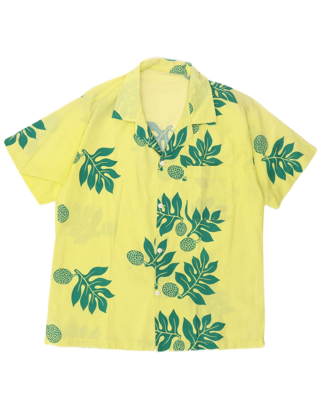 Camisa masculina vintage de manga curta floral amarelo médio