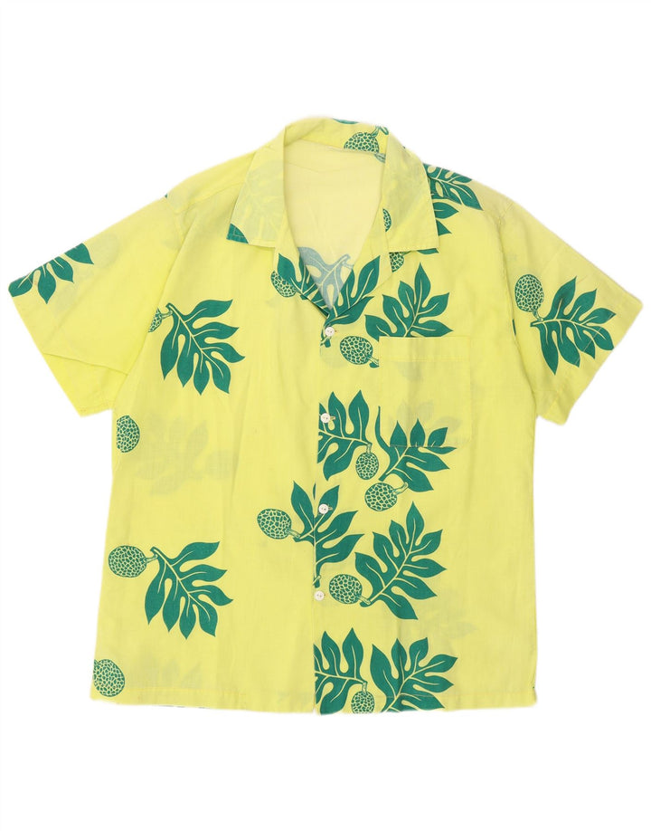 Camisa masculina vintage de manga curta floral amarelo médio