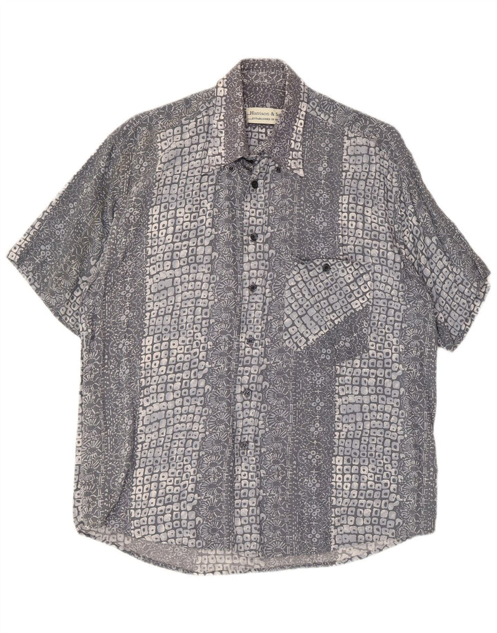Camisa masculina de manga curta com padrão abstrato Harrison & Son viscose cinza médio