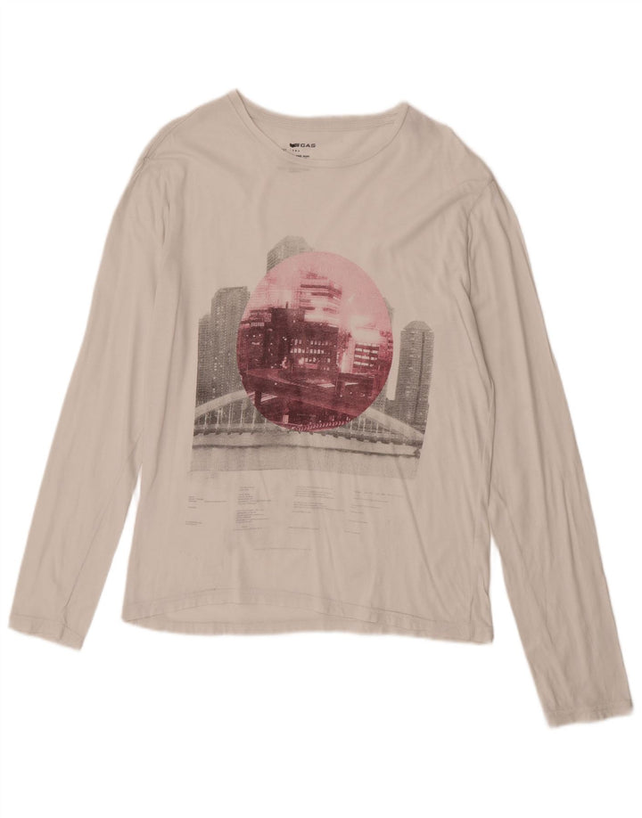 Top gráfico feminino Gas manga comprida UK 16 grande branco