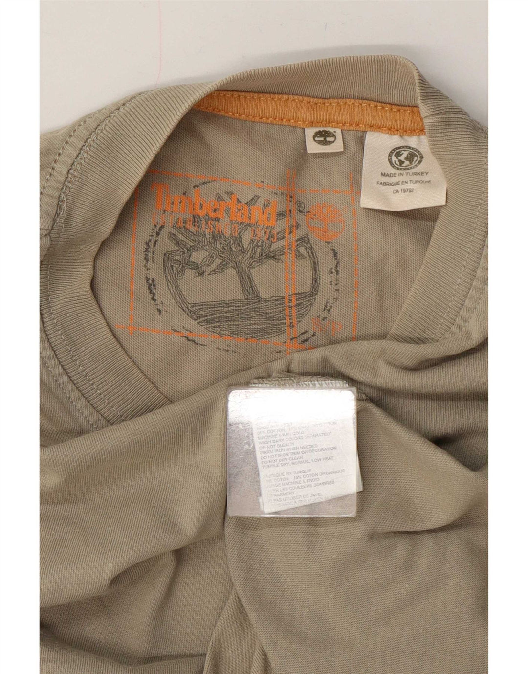Timberland Camiseta masculina gráfica top pequeno algodão cáqui