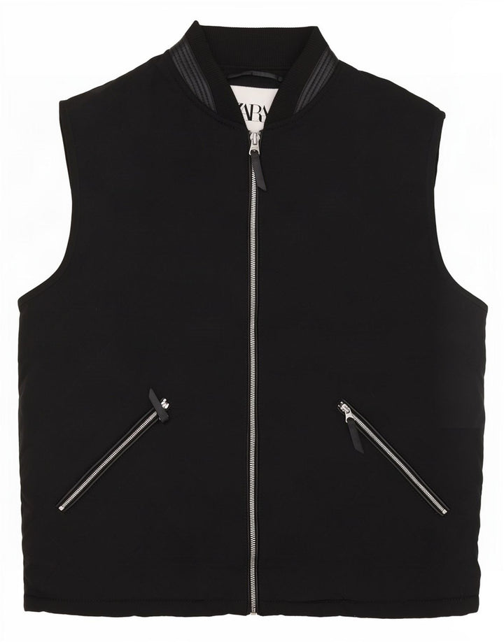 Zara Mens Colete Acolchoado UK 40 Grande Poliéster Preto