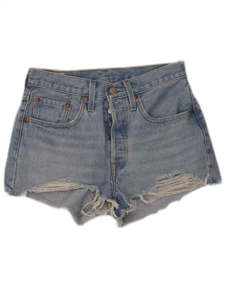 Shorts jeans feminino Levi's 501 desgastado W26 pequeno algodão azul