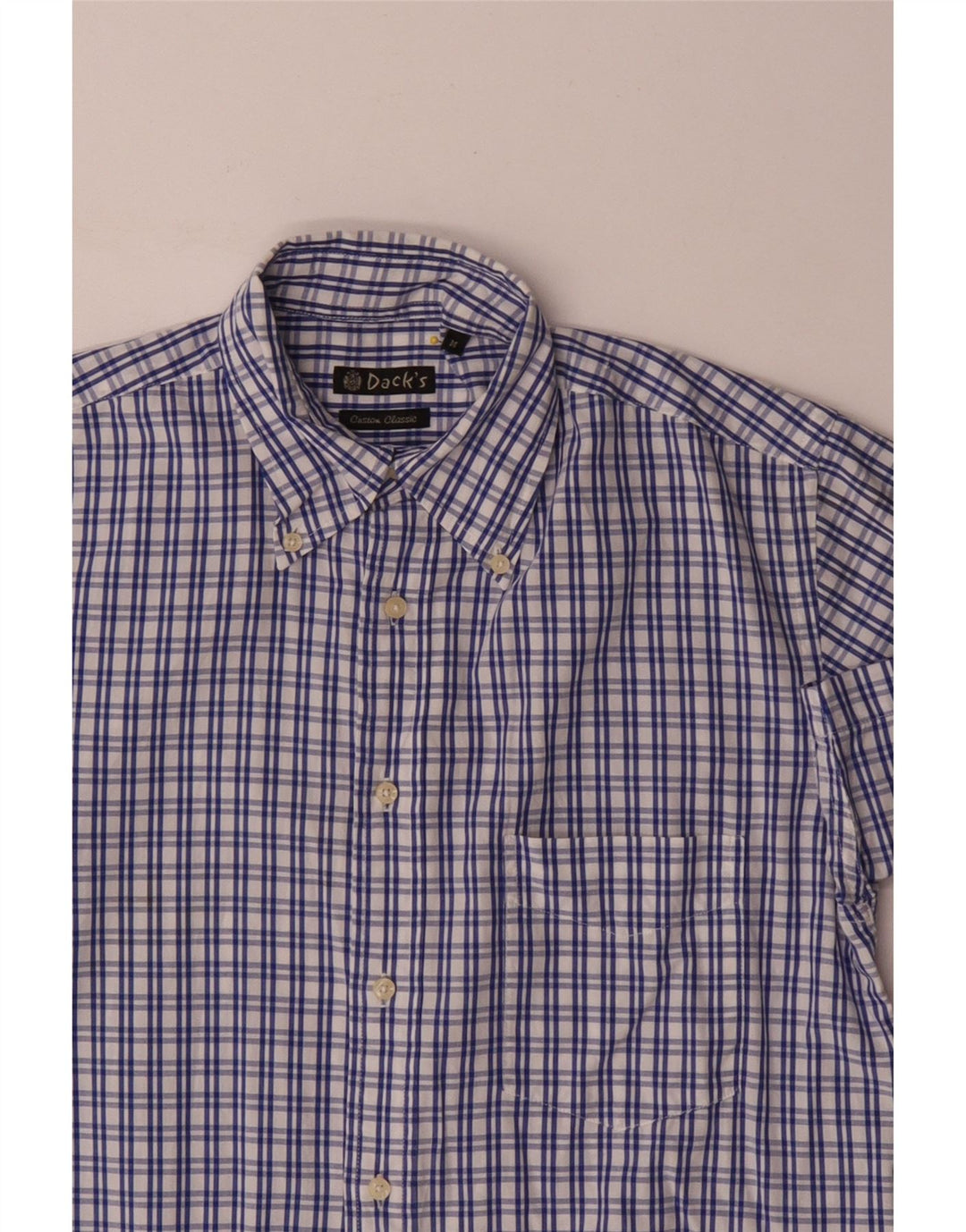 Camisa masculina de manga curta clássica da Dack, algodão xadrez azul médio