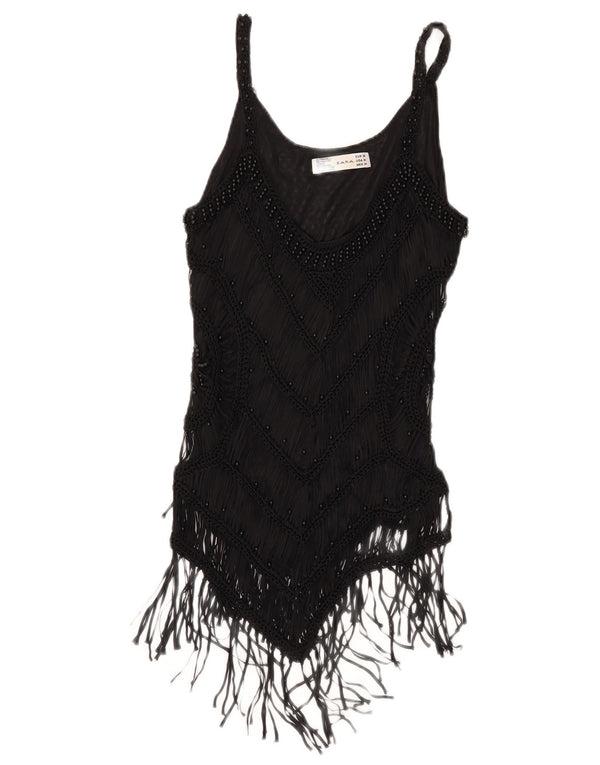 Zara Womens Crop Cami Top Reino Unido 12 Médio Preto Rayon