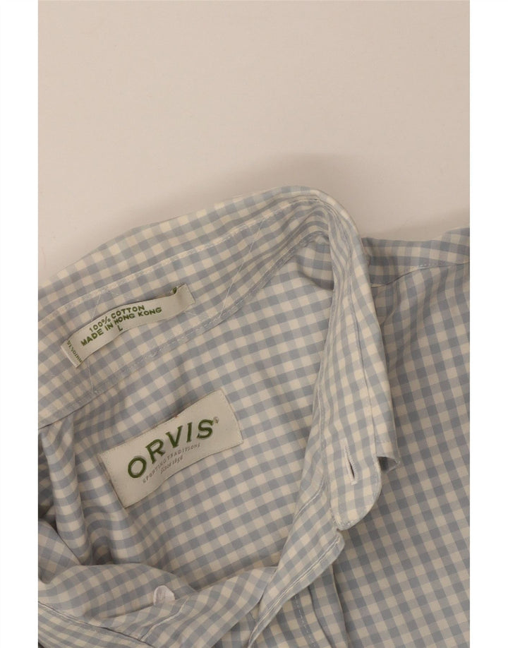 Camisa masculina Orvis grande algodão guingão azul