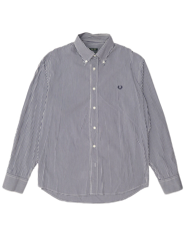 Fred Perry Camisa masculina Slim Fit XL Azul Marinho Gingham Algodão