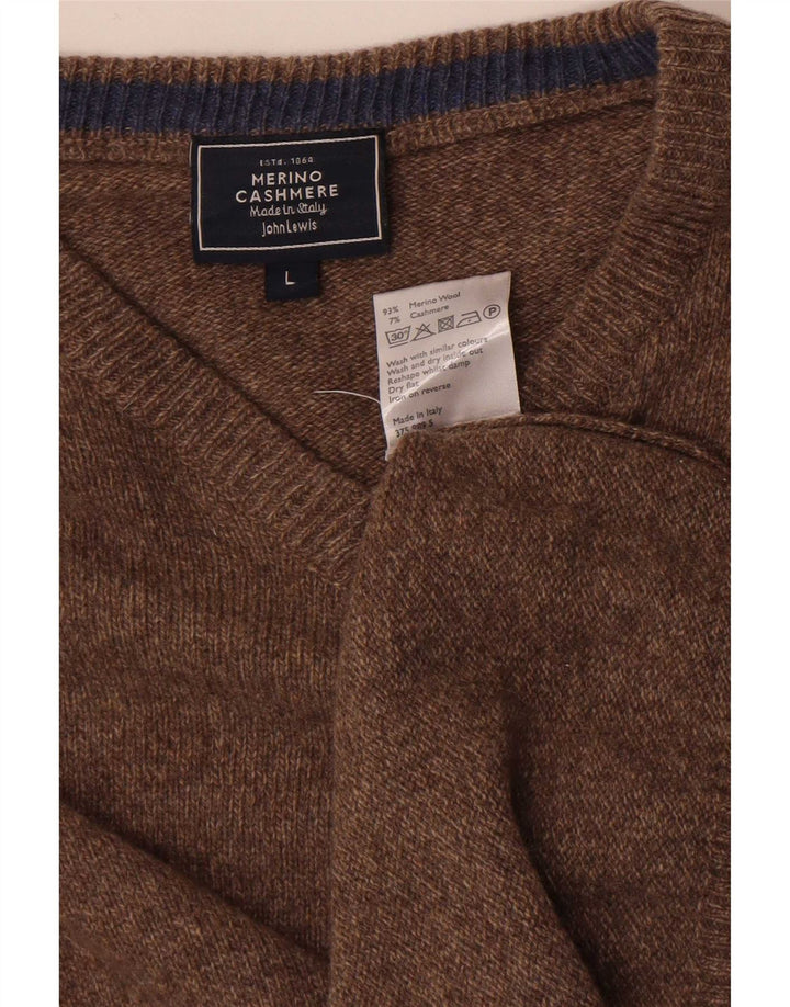 Suéter masculino John Lewis com decote em V grande lã merino marrom
