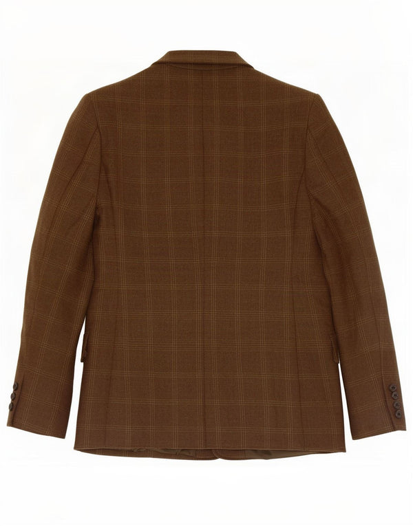 Elizabeth Ascot Jaqueta blazer feminina de 3 botões EUA 18 2XL lã xadrez cáqui