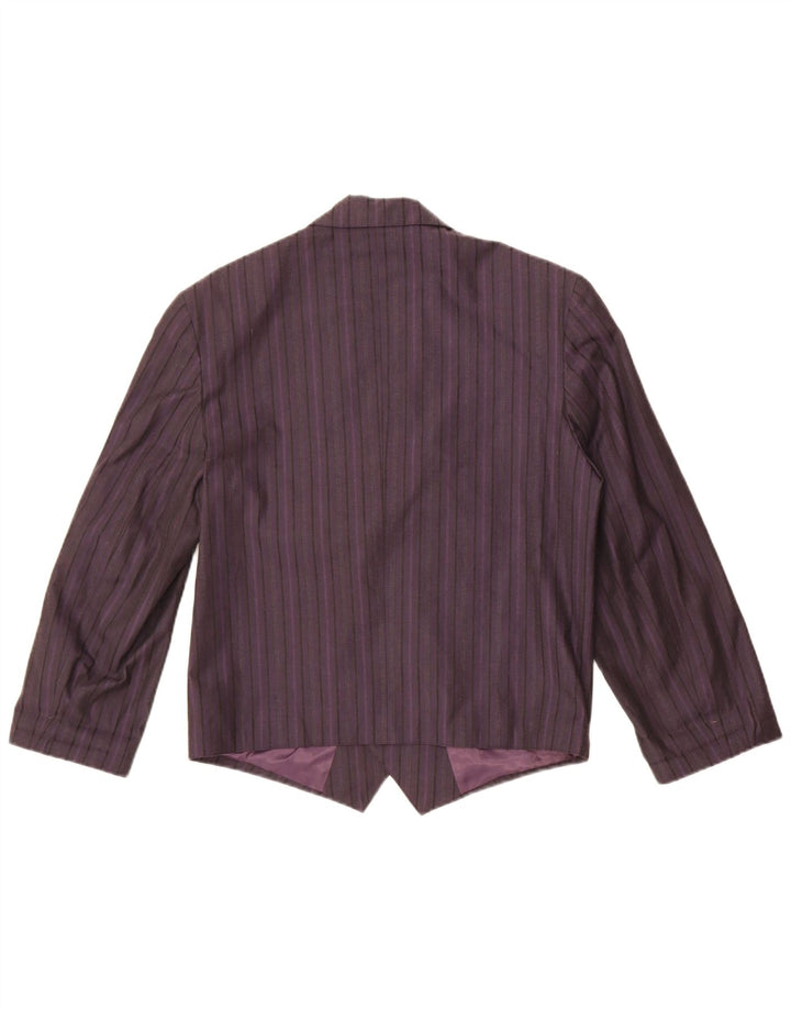 Jaqueta blazer feminina vintage com peito duplo Reino Unido 14 listrado roxo médio