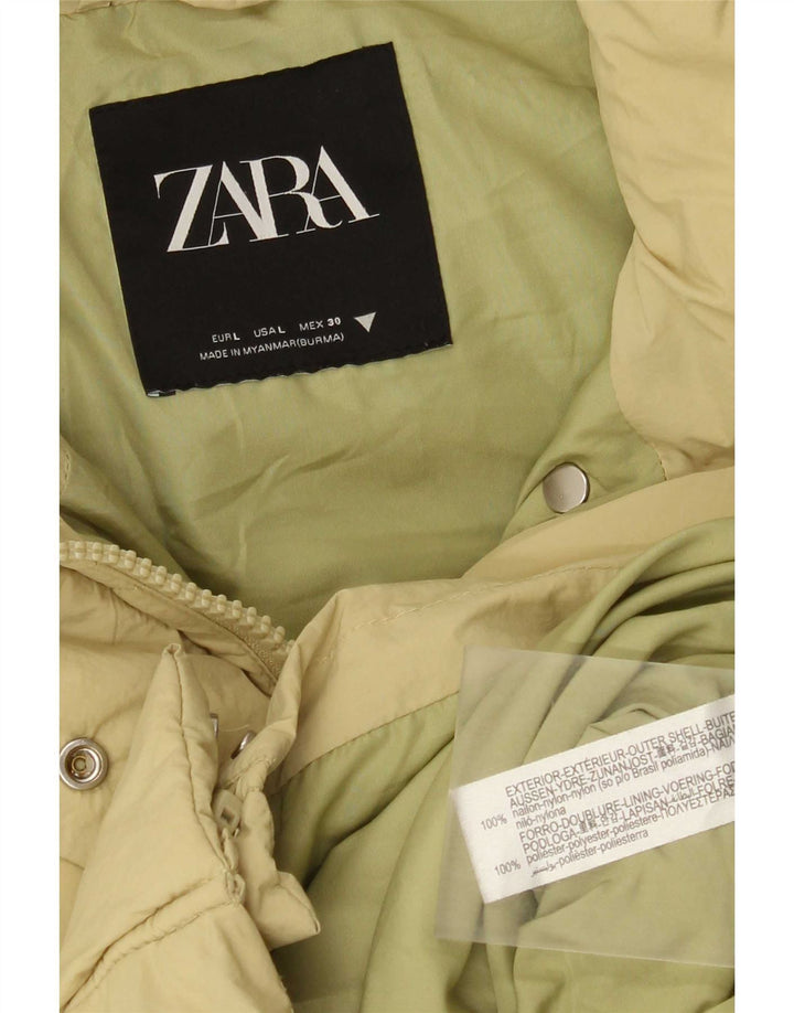 Jaqueta acolchoada feminina Zara UK 16 grande nylon amarelo