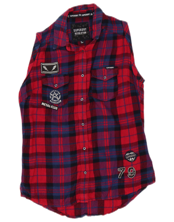 Camisa gráfica feminina superdimensionada sem mangas Superdry UK 2 2XS xadrez vermelho