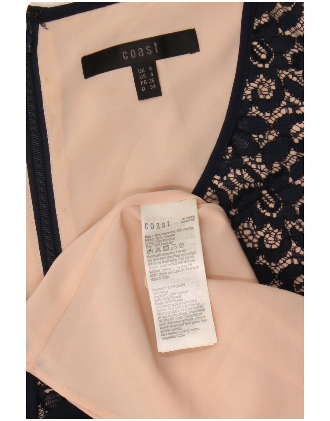 Vestido feminino Coast de renda evasê Reino Unido 8 pequeno azul marinho poliamida