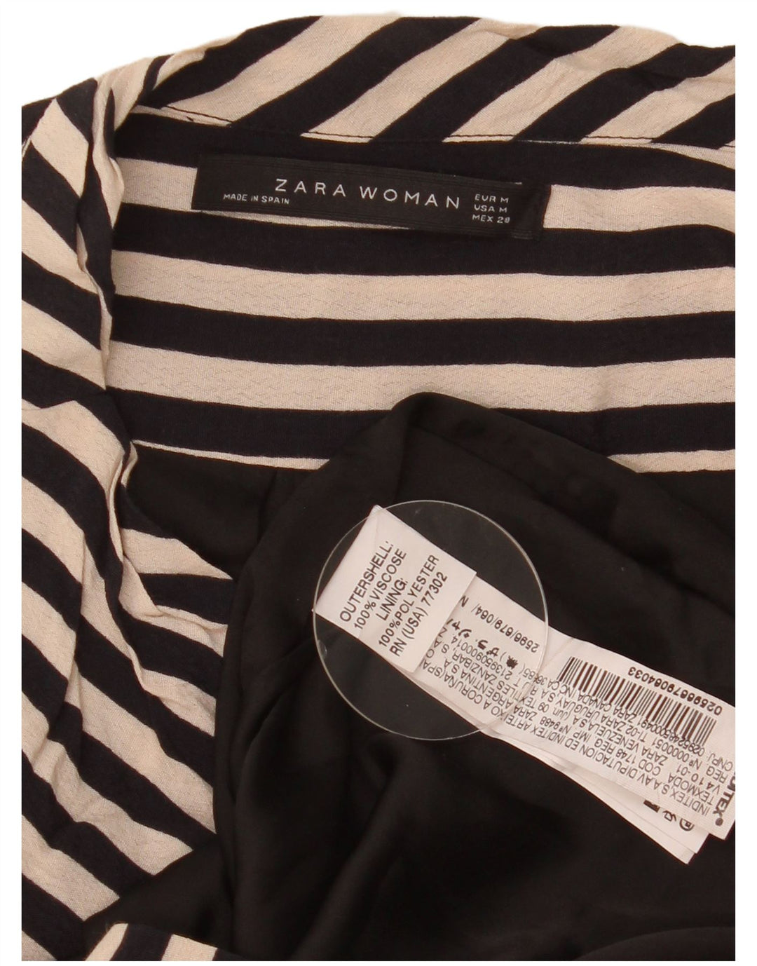Vestido feminino sem mangas Zara UK 14 viscose listrada preta média