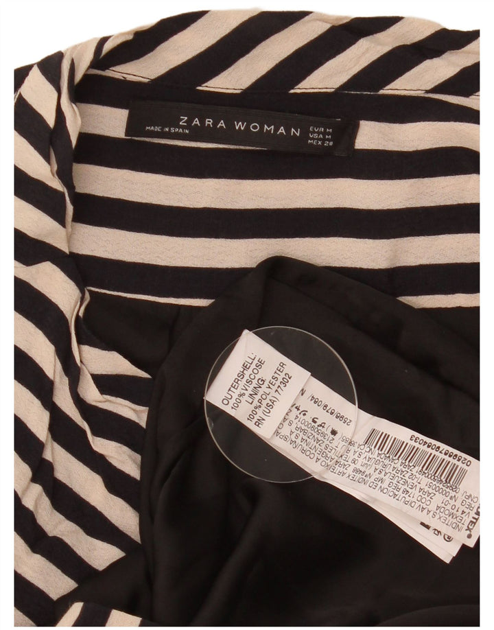 Vestido feminino sem mangas Zara UK 14 viscose listrada preta média