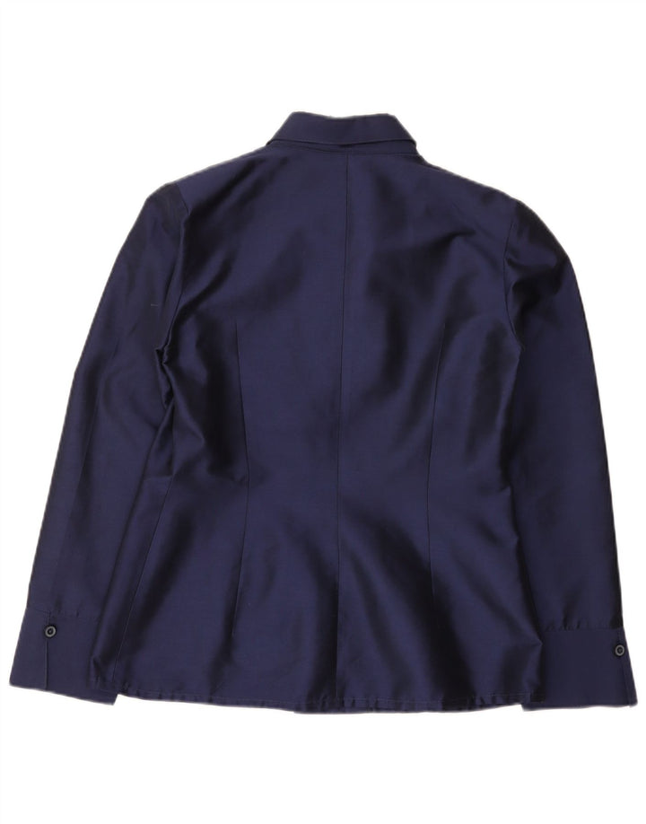 Blusa feminina vintage UK 14 seda azul marinho médio