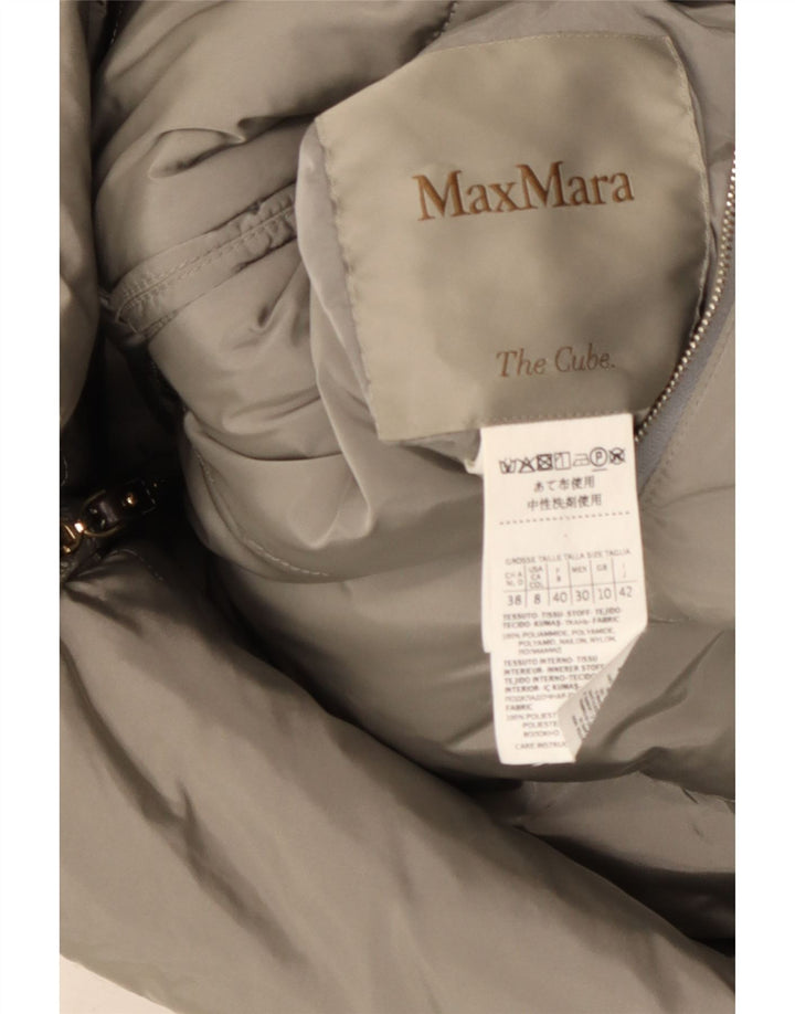 Casaco acolchoado reversível com capuz feminino Max Mara Reino Unido 10 pequeno bege poliamida