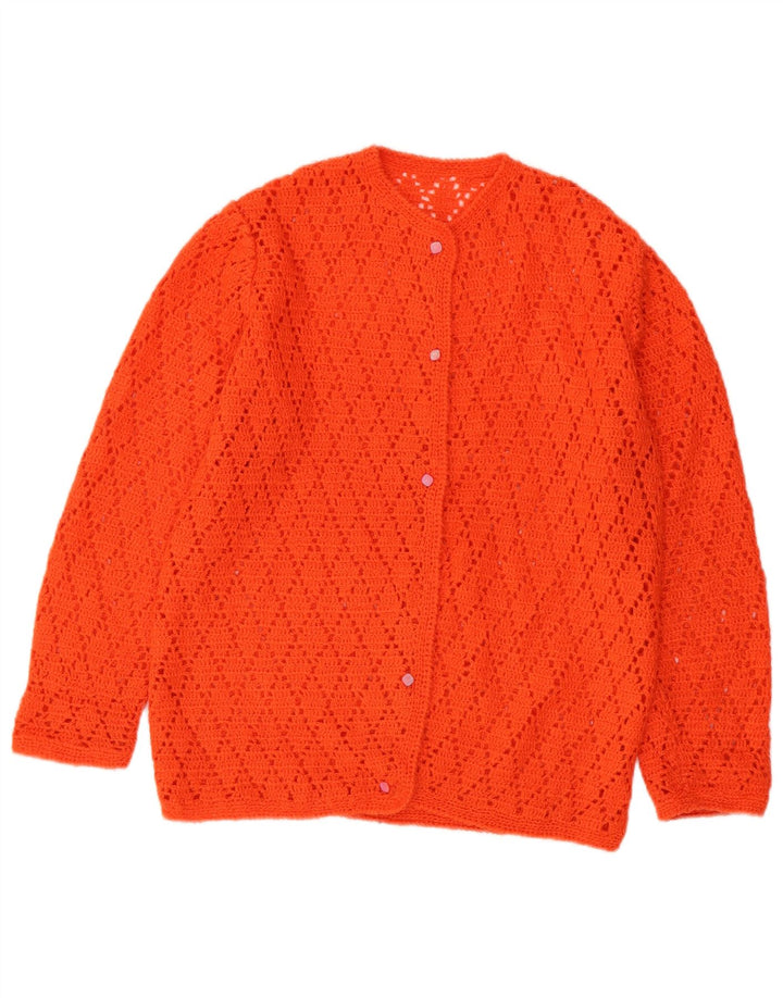 Suéter cardigã de crochê feminino vintage Reino Unido 14 médio laranja