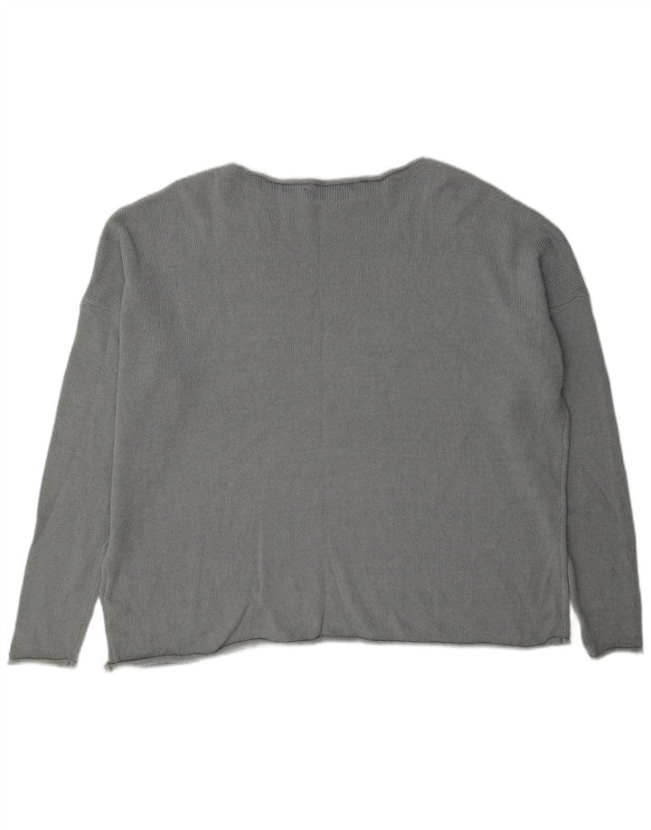 Zara Suéter feminino oversized com gola canoa Reino Unido 14 algodão cinza médio