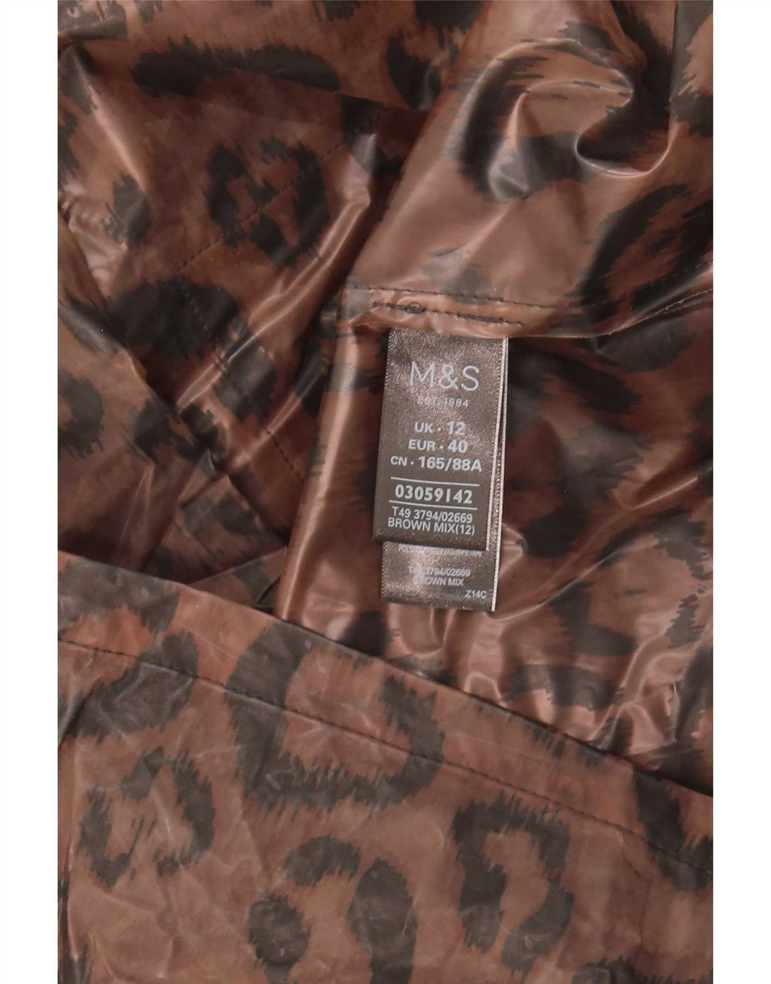 Capa de chuva feminina com capuz Marks & Spencer Reino Unido 12 marrom médio com estampa animal
