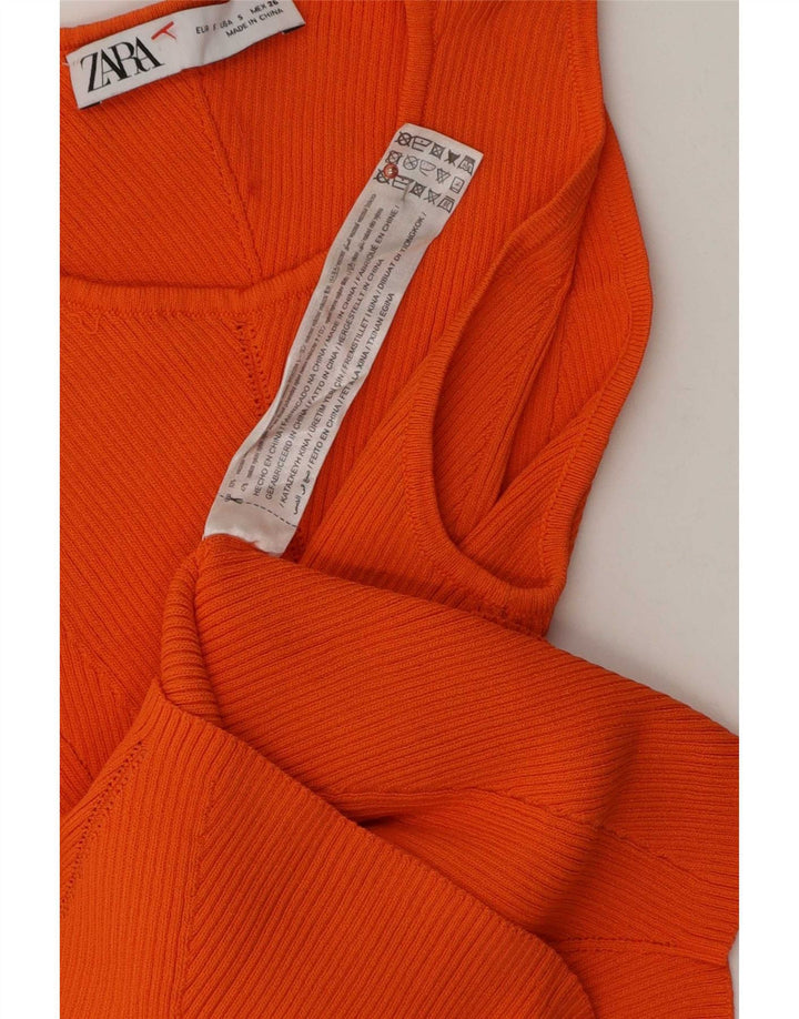 Zara Womens Crop Vest Top UK 10 Pequeno Laranja Viscose