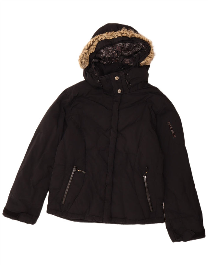 Jaqueta acolchoada com capuz feminina Columbia UK 16 grande nylon preto