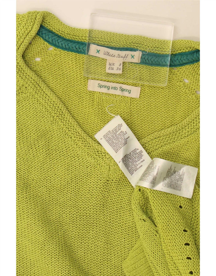 Suéter feminino branco com decote em V, 8 algodão verde pequeno, Reino Unido