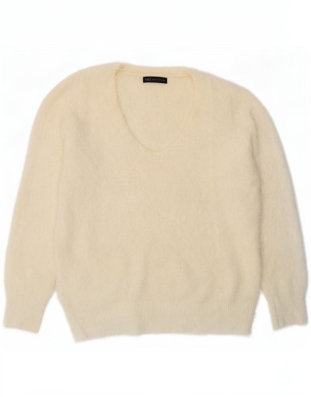 Suéter feminino Marks & Spencer com decote em V Reino Unido 16 grande off white