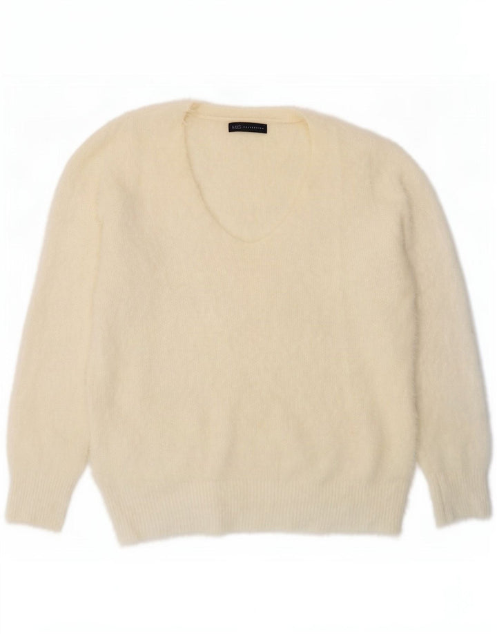Suéter feminino Marks & Spencer com decote em V Reino Unido 16 grande off white