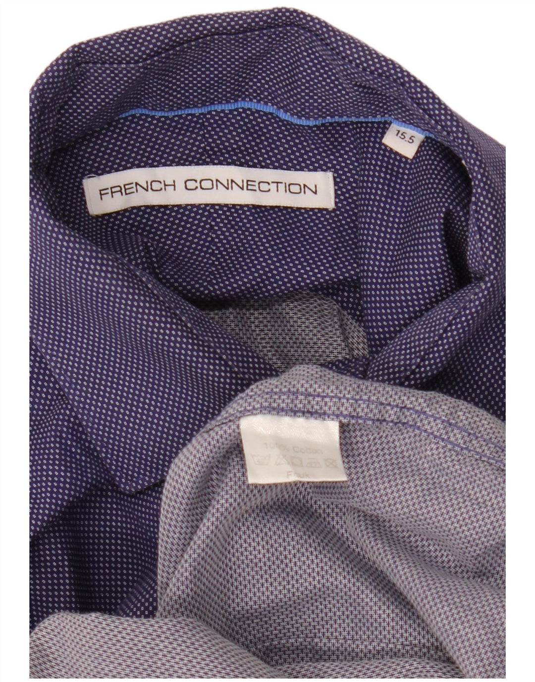 Camisa masculina French Connection tamanho 15 1/2 algodão geométrico azul marinho médio