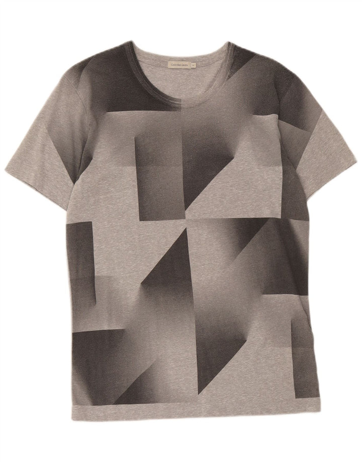 Camiseta feminina Calvin Klein Jeans com estampa gráfica cinza médio geométrico