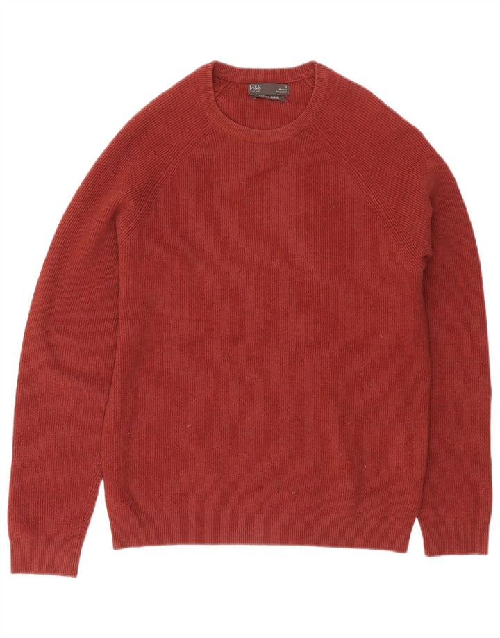 Suéter masculino Marks & Spencer com gola redonda, pequeno poliéster cor de vinho