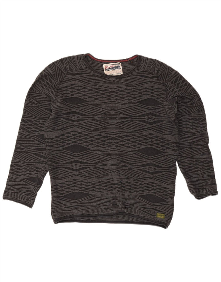 Suéter masculino Jack & Jones com gola redonda e algodão pequeno cinza Argyle/Diamante