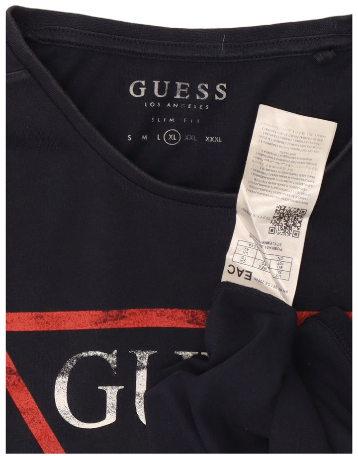 Guess Camiseta masculina gráfica grande algodão azul marinho