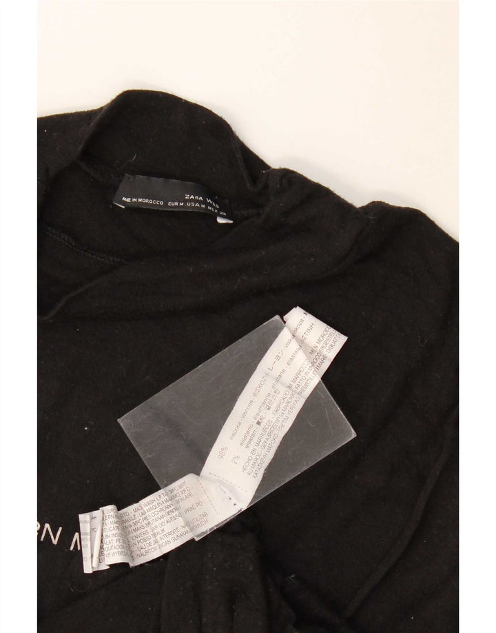 Zara Top gráfico feminino manga 3/4 UK 14 médio preto viscose