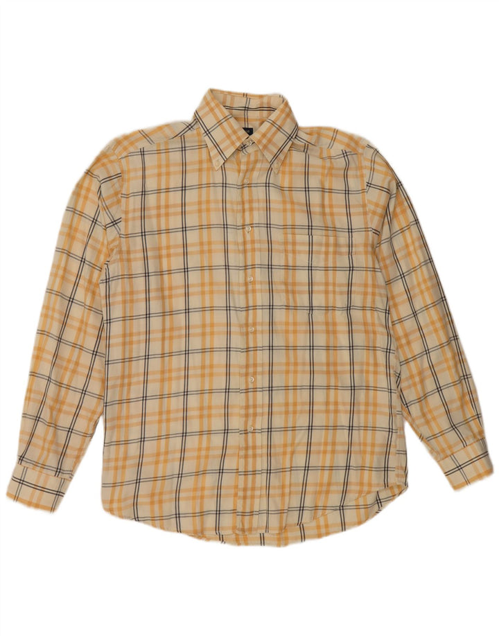 Camisa masculina VINTAGE de algodão xadrez amarelo médio