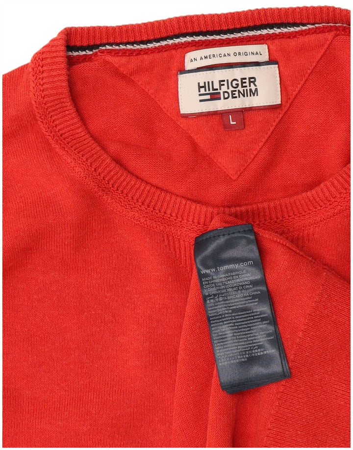 Suéter masculino Tommy Hilfiger com gola redonda, grande algodão vermelho