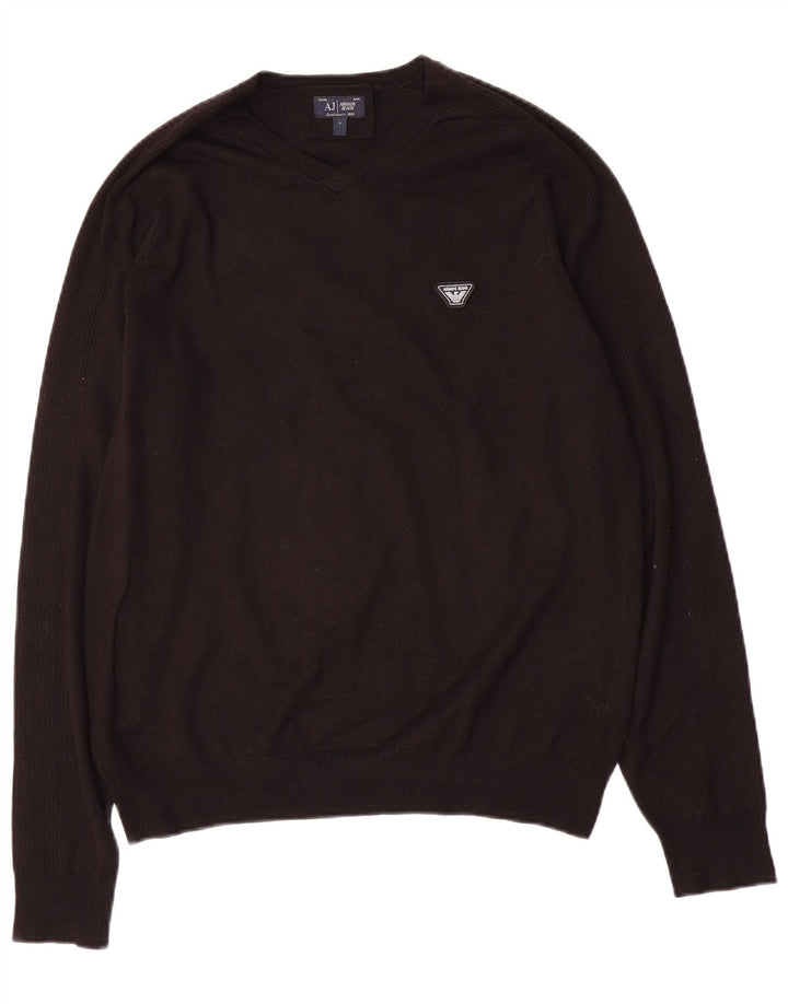 Suéter masculino Armani Jeans com decote em V grande viscose preta