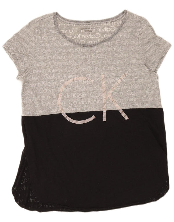 Camiseta feminina estampada Calvin Klein Jeans UK 14 cinza médio colorblock