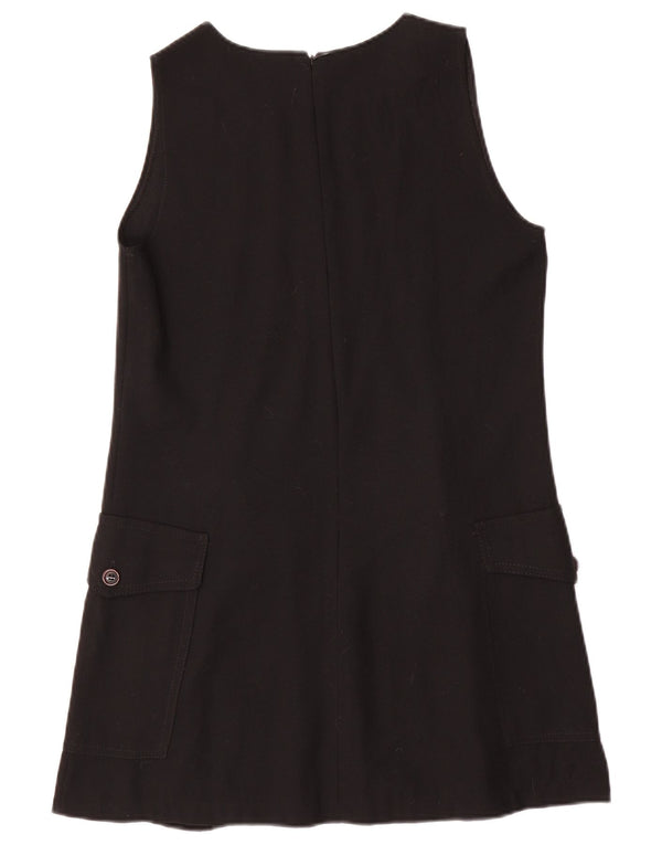 Vestido feminino vintage sem mangas evasê UK 12 lã preta média