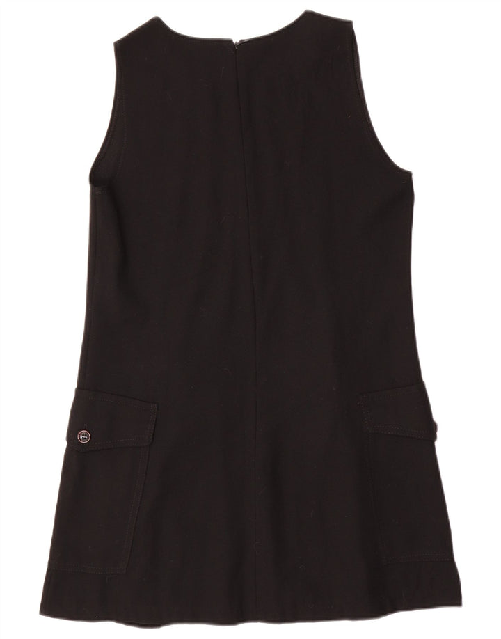 Vestido feminino vintage sem mangas evasê UK 12 lã preta média