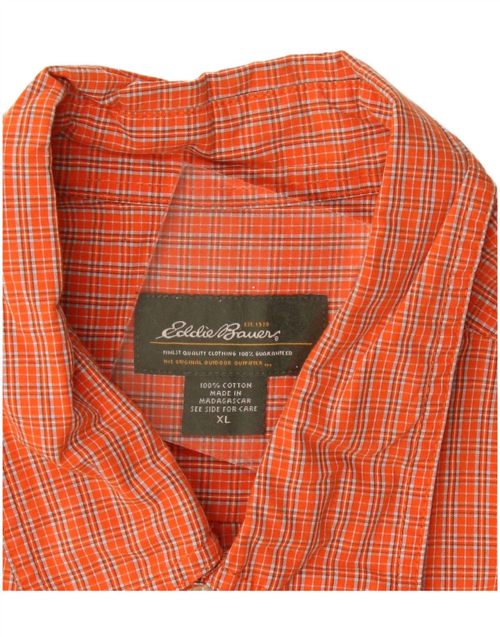 EDDIE BAUER Camisa masculina de manga curta XL laranja xadrez algodão